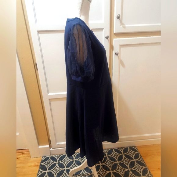 SHEIN Clasi Plus Keyhole Neckline Contrast Mesh Puff Sleeve Dress NWOT - Picture 8 of 11